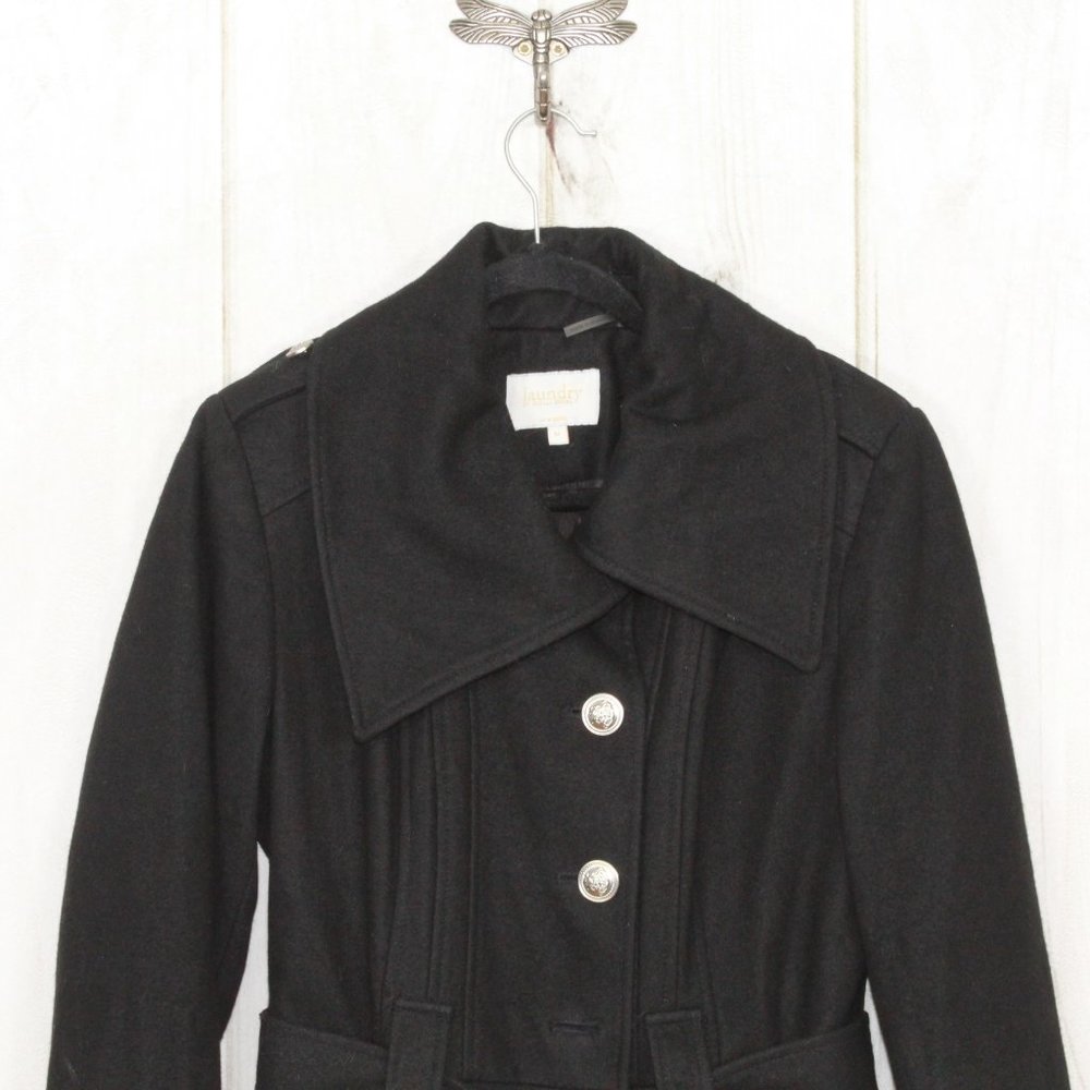 LAUNDRY by Shelli Segal Belted Peacoat Jacket Sz M - Picture 2 of 12